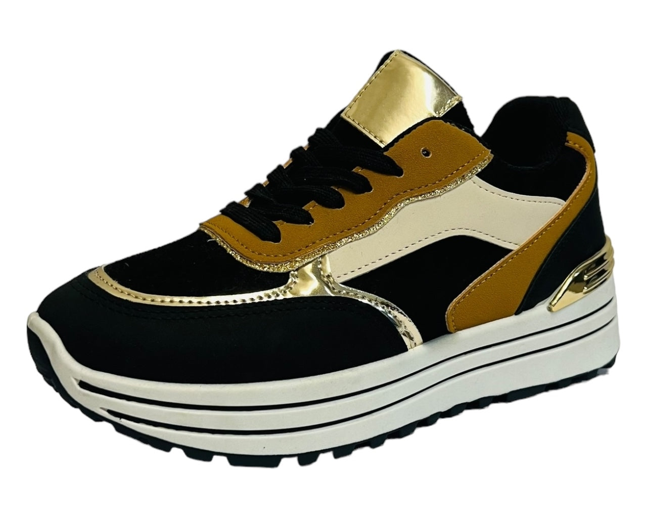 Faux Leather Chunky Sole Lace Up Trainers