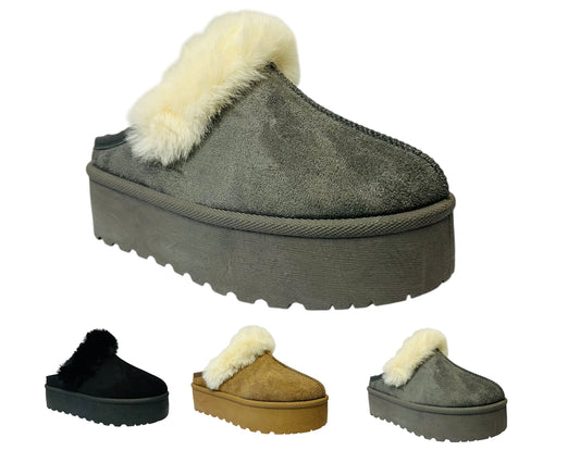 Faux Suede Platform Slip On fur Slippers