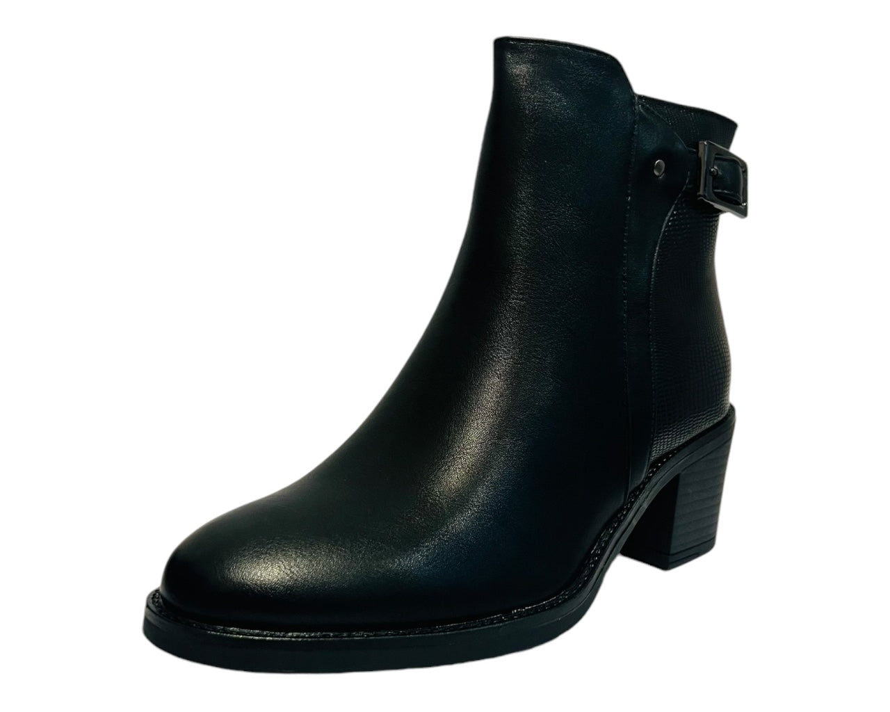 Faux Leather Block Heel Ankle Boots