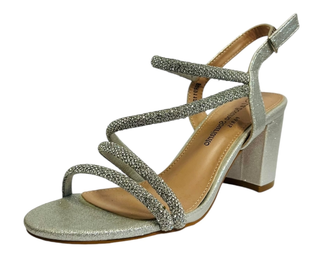 Women's Ankle Strap Glitter Block Heel Shoes