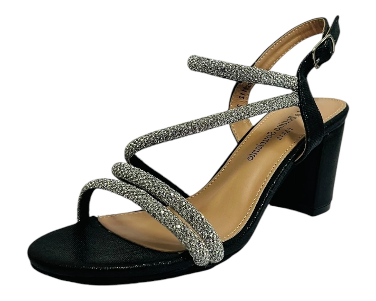 Women's Ankle Strap Glitter Block Heel Shoes