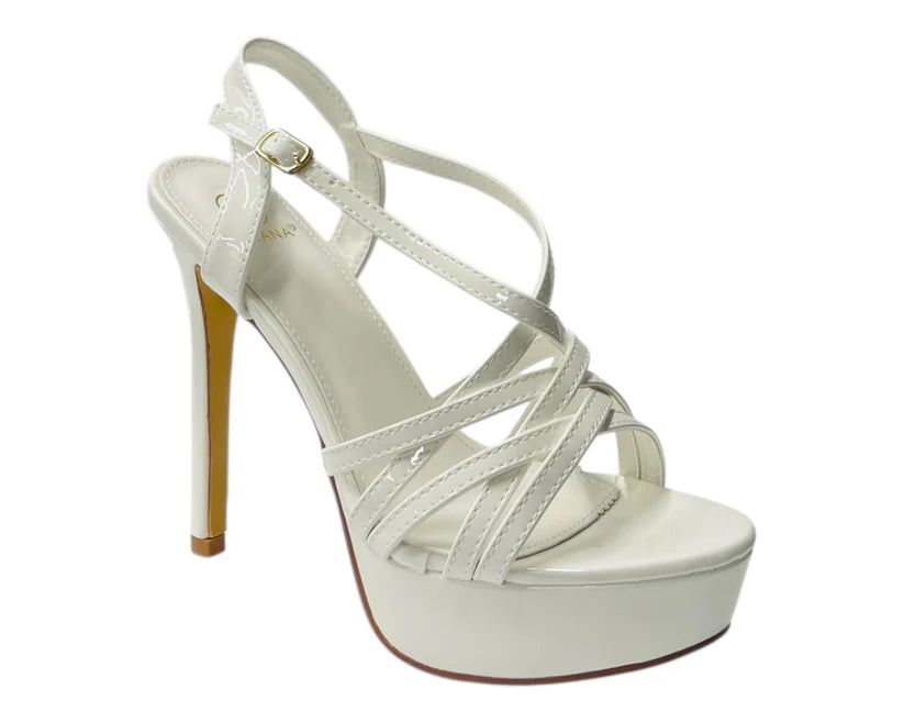 Cross-strap ankle stiletto platform heels