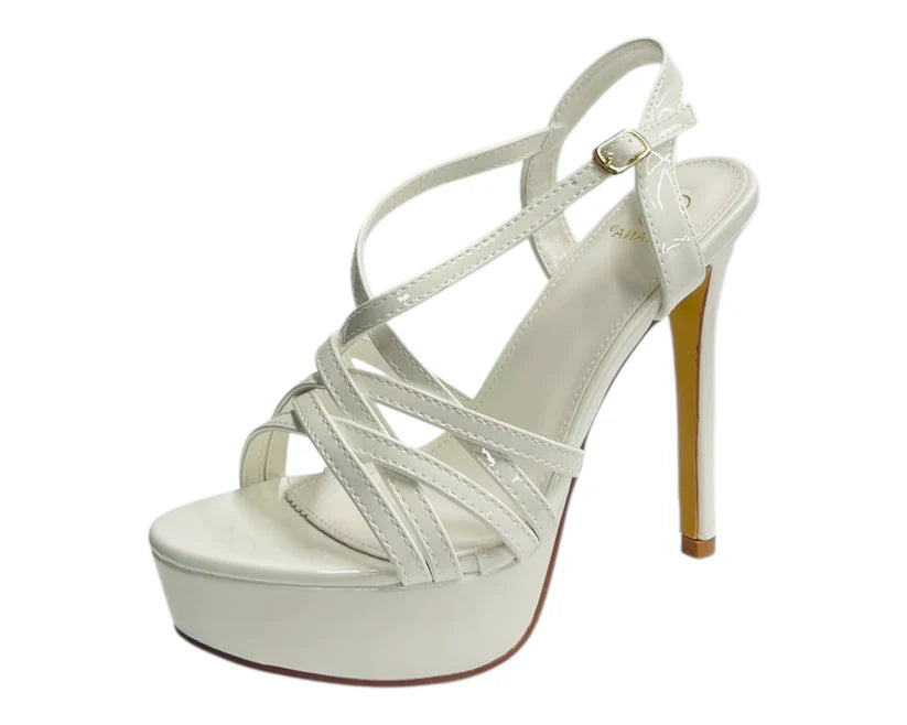Cross-strap ankle stiletto platform heels