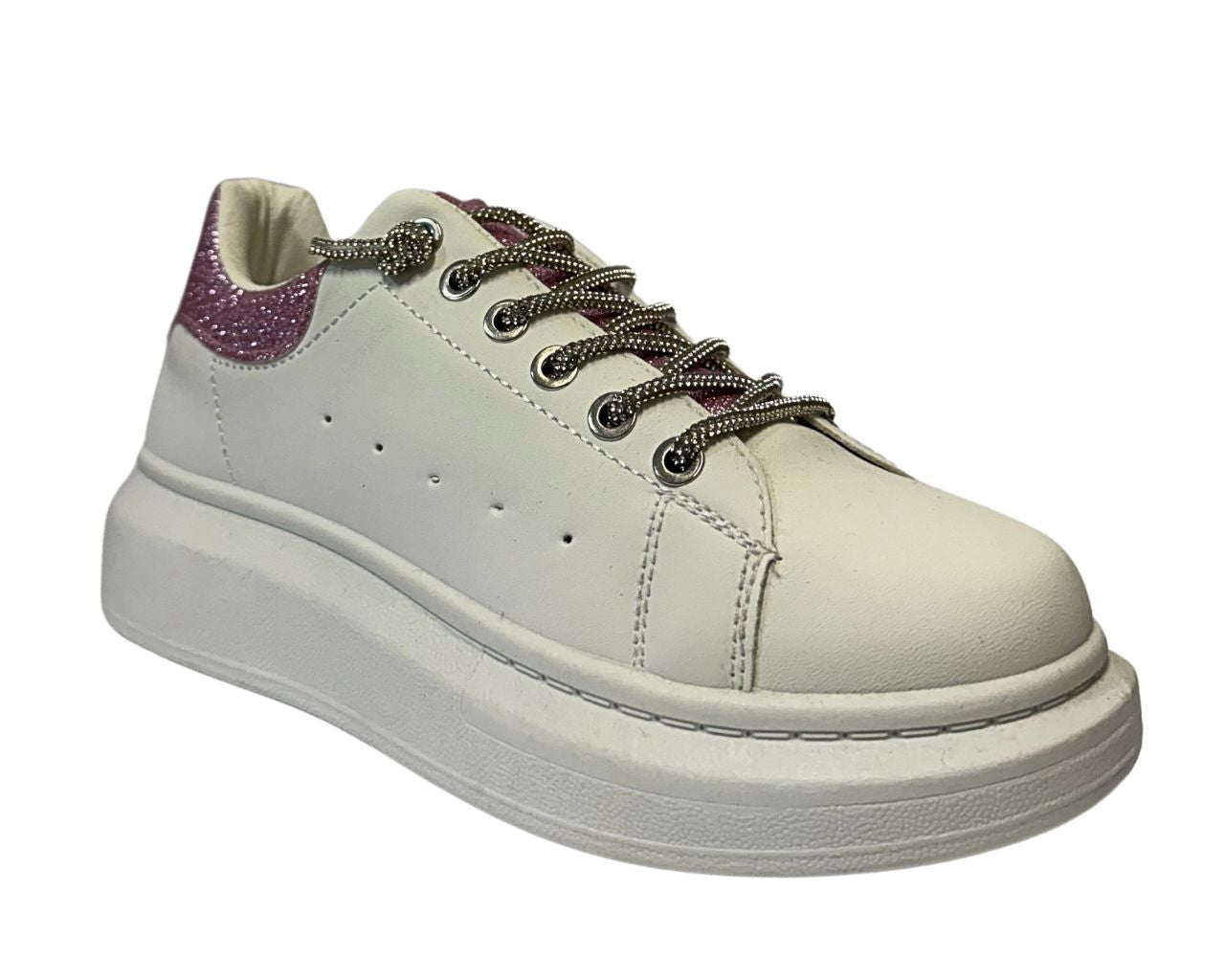 Women's Faux Leather Rhinestone Lace Up Trainers