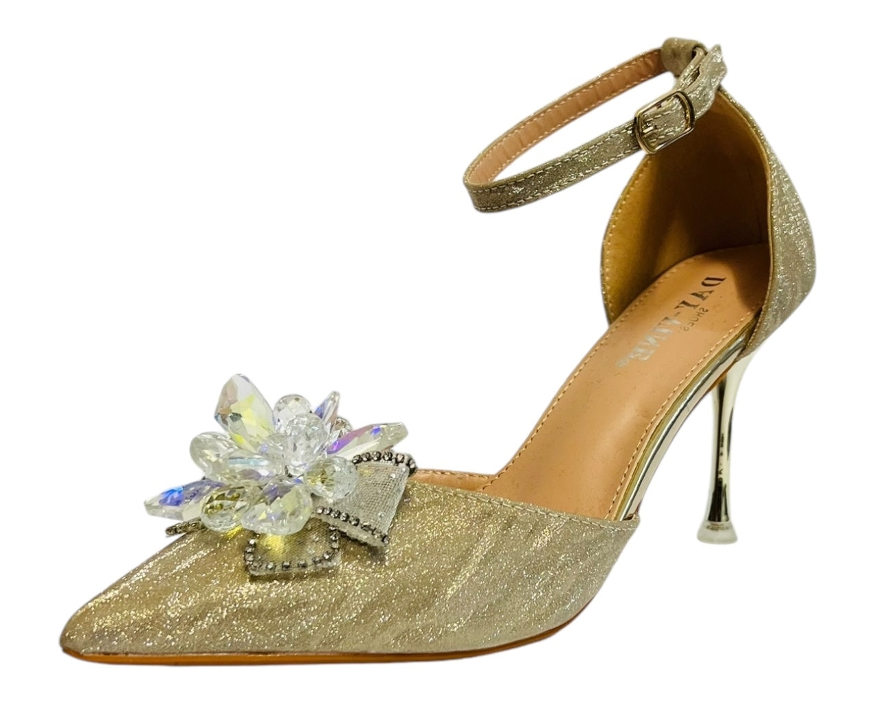 Ankle Strap Diamante Flower Open Court Shoes