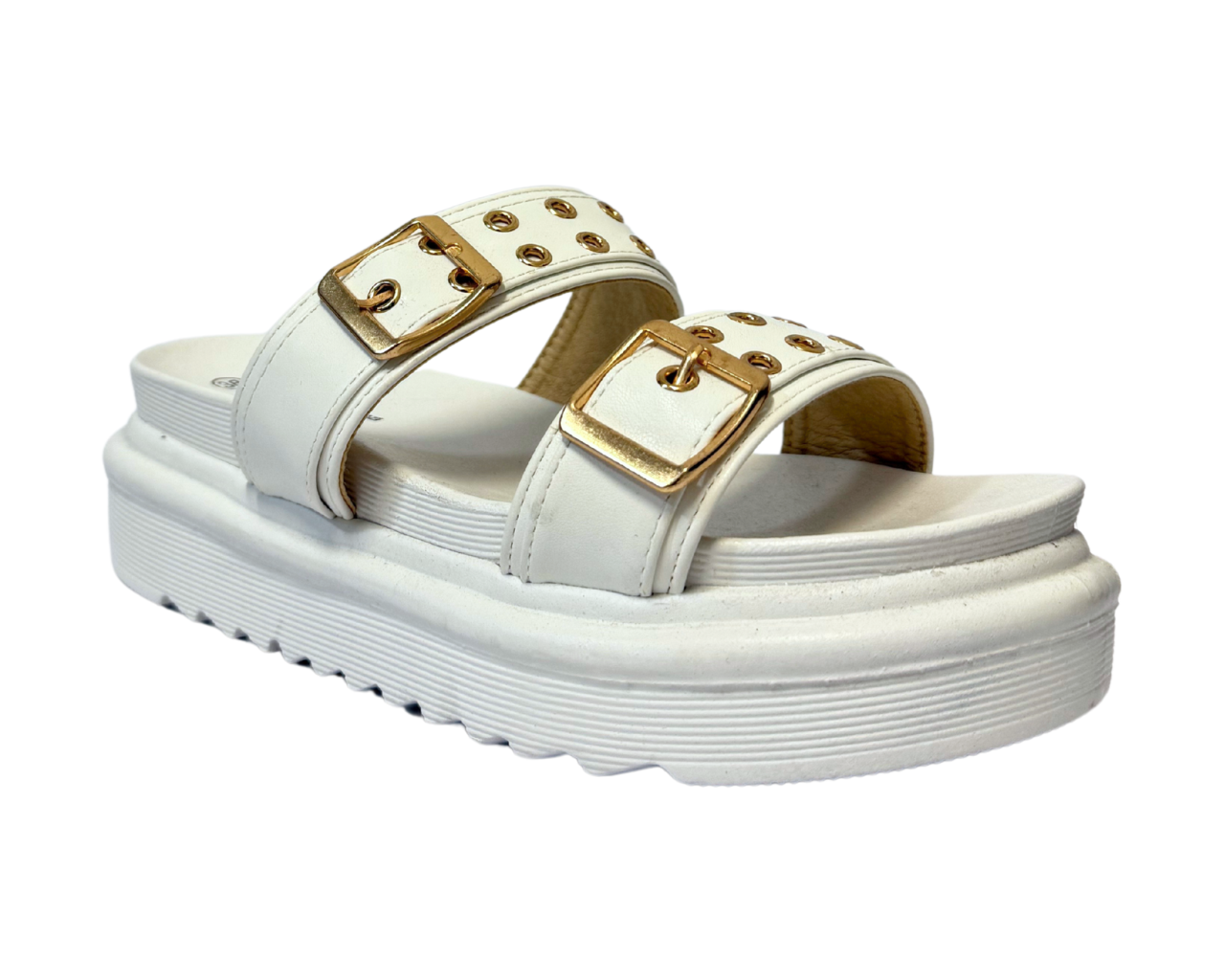 Women's Faux Leather Flat Studded Sliders