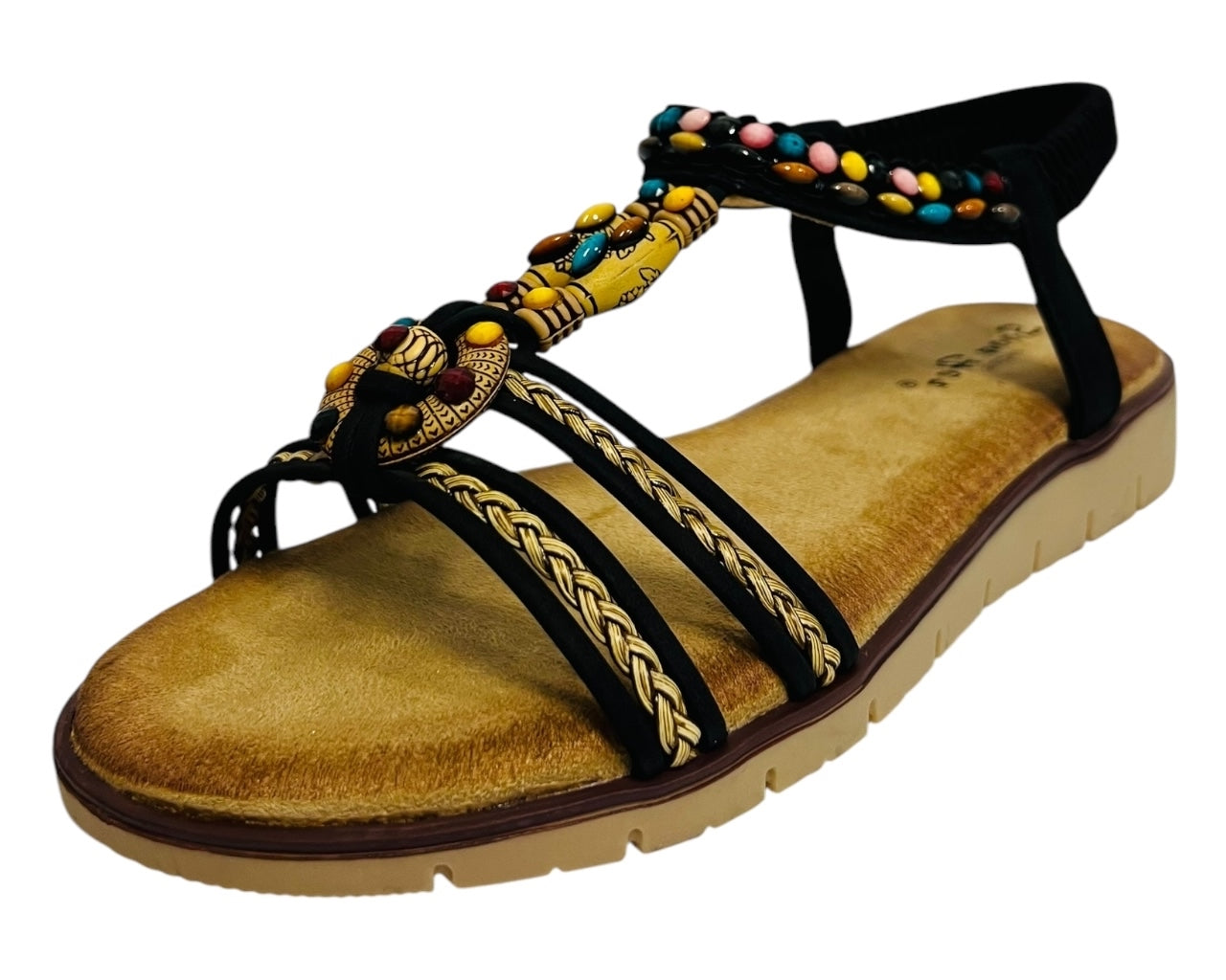 Women's Ankle Strap Flat Beaded Strappy Sandal