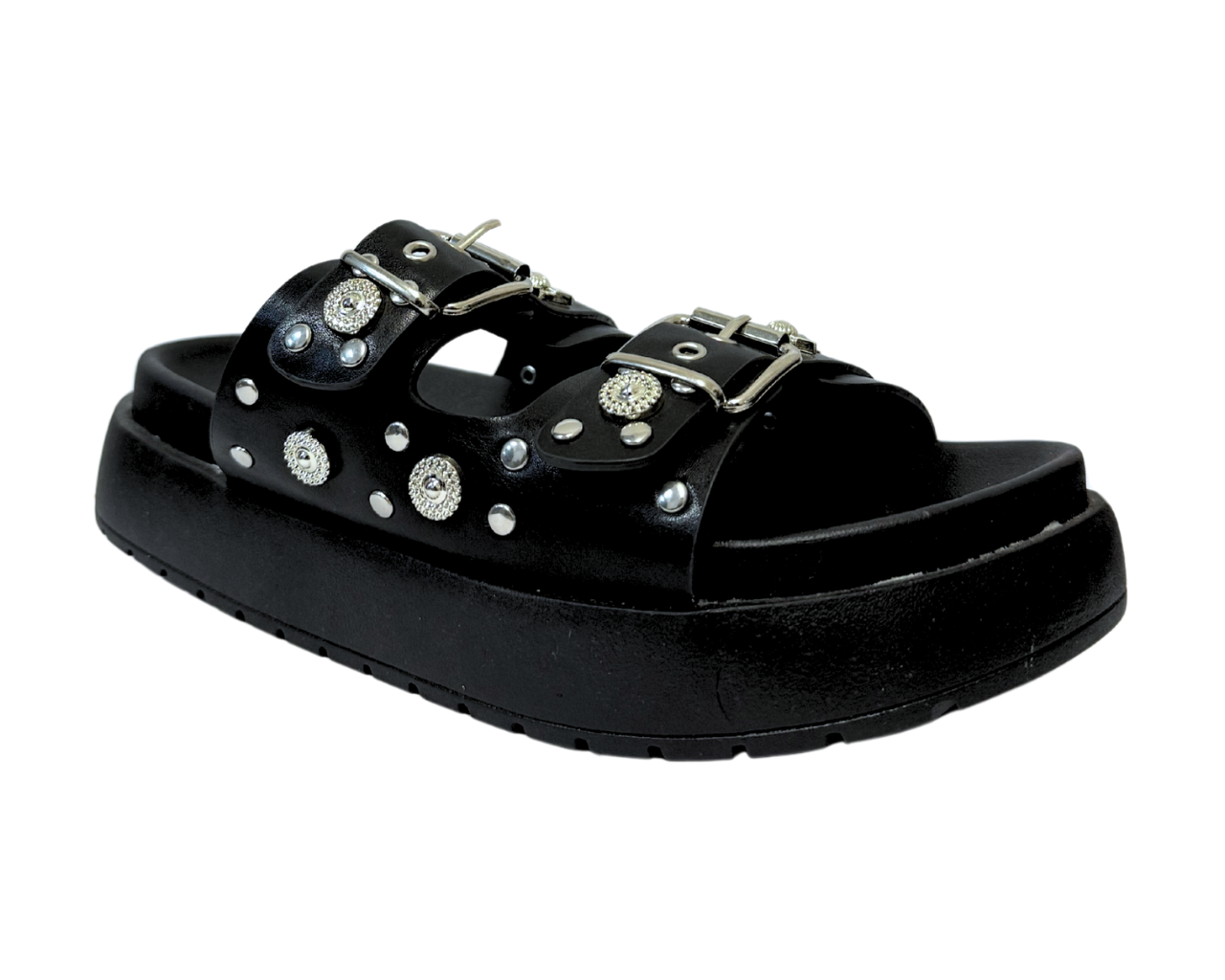 Women's Faux Leather Flat Studded Sliders
