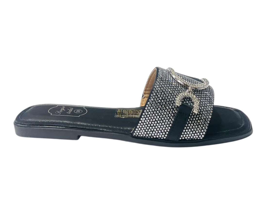 Women's Diamante Cushioned Insole Open Toe Flat Slider