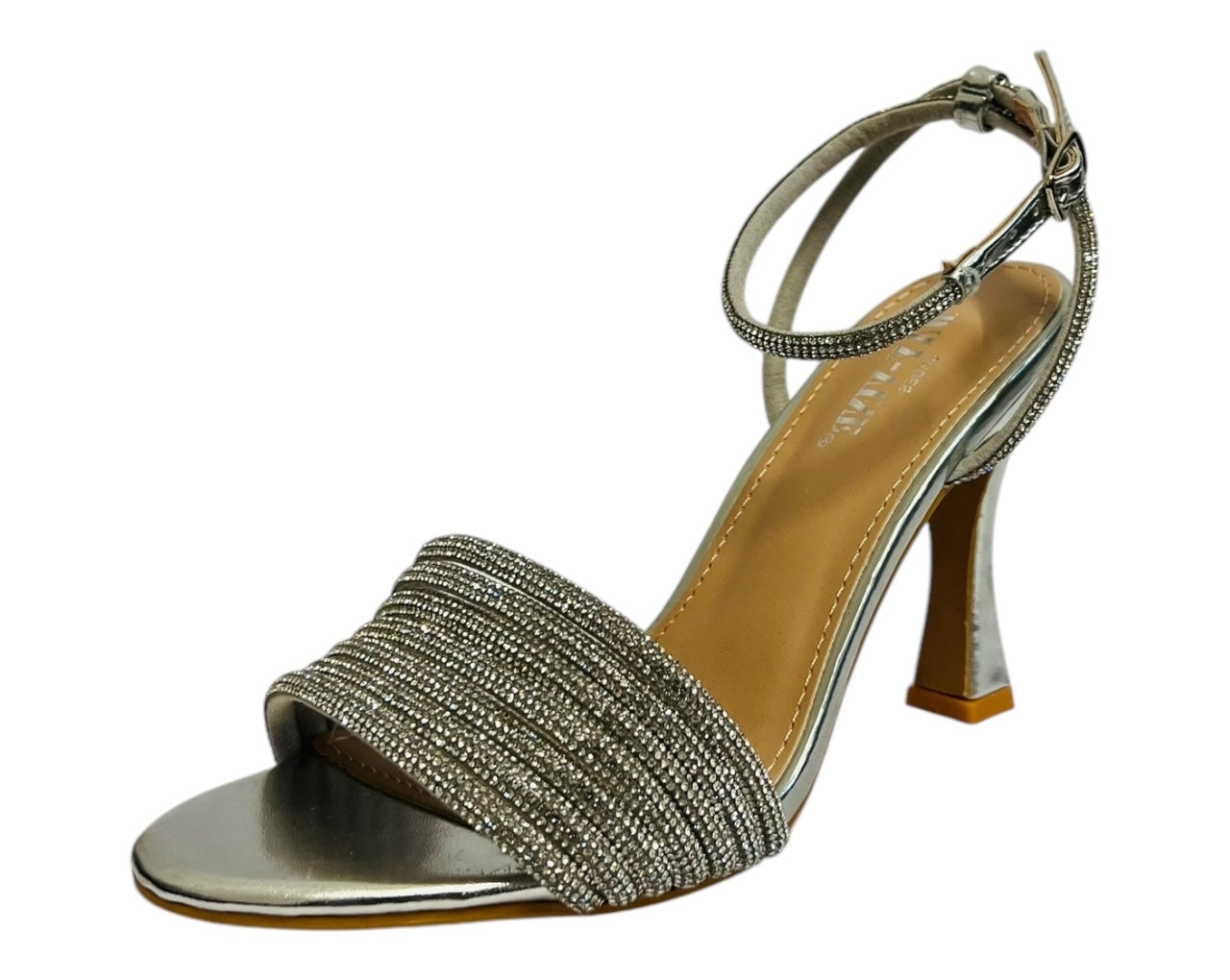 Women's Ankle Strap Diamante Spool Heel Shoes