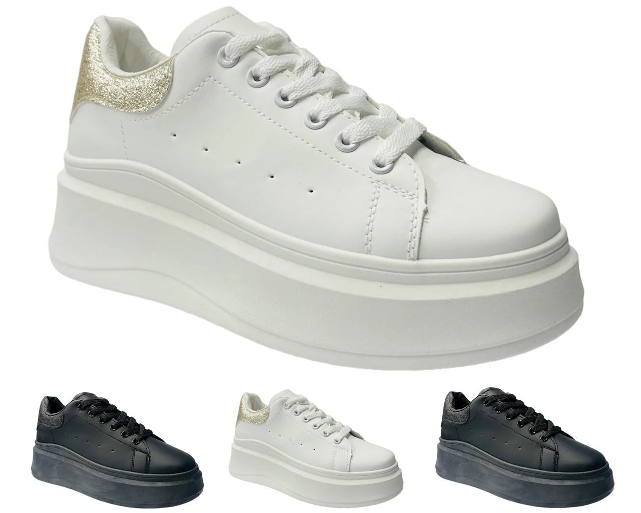 Women's Faux Leather Chunky Sole Lace Up Trainers