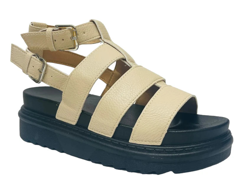 Women's Faux Leather Chunky Sole Double Buckle Gladiator Sandals