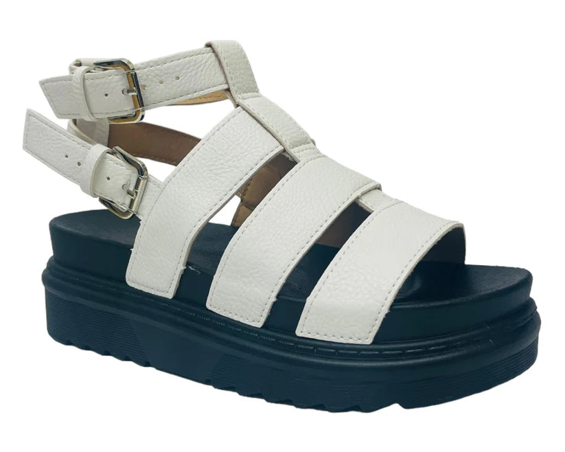 Women's Faux Leather Chunky Sole Double Buckle Gladiator Sandals