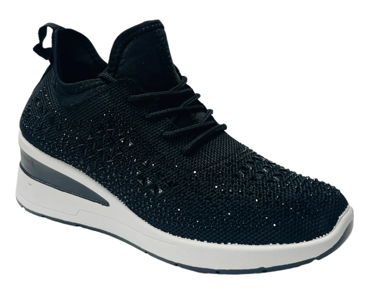 Women's Casual Wedge Diamante Lace Up Trainers