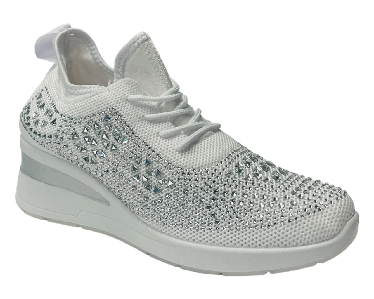 Women's Casual Wedge Diamante Lace Up Trainers