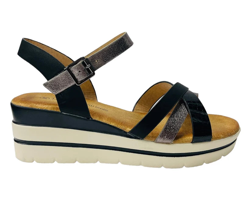 Women's Faux Leather Padded Ankle Strap Wedge Sandals