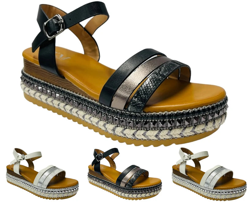 Women's Ankle Strap Faux Leather Wedge Sandals