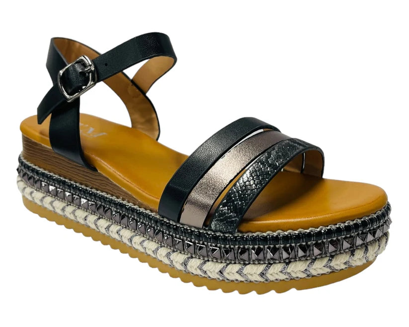 Women's Ankle Strap Faux Leather Wedge Sandals