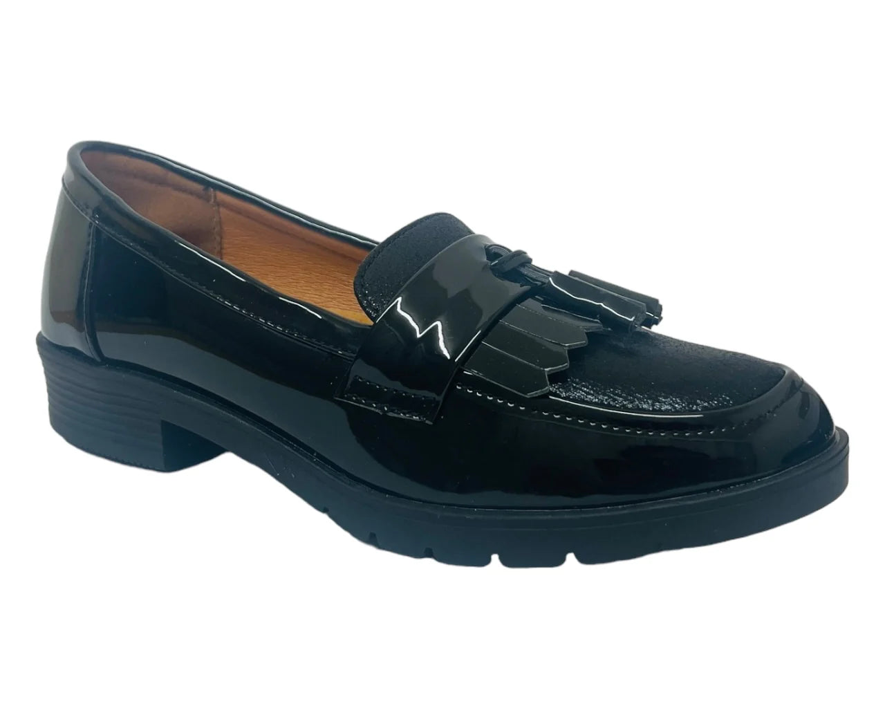 Faux Patent Leather Slip On Tassel Loafers Shoes