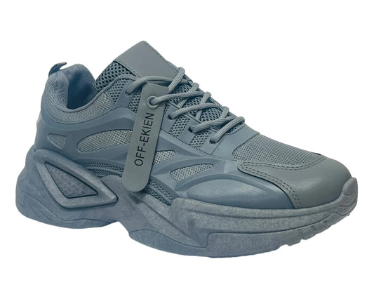 Men's Chunky Sole Casual Lace Up Trainers All Grey