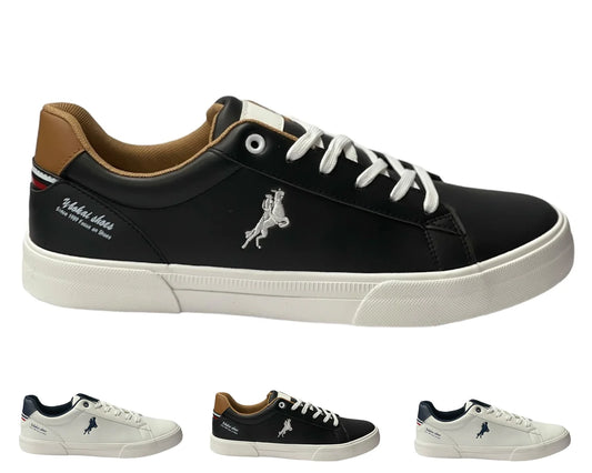 Men's Faux Leather Flat Sole Lace Up Trainers