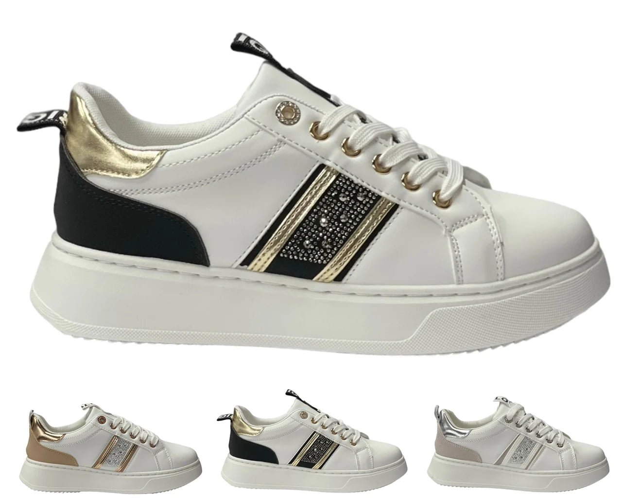 Women's  Faux Leather Rhinestone Lace Up Trainers
