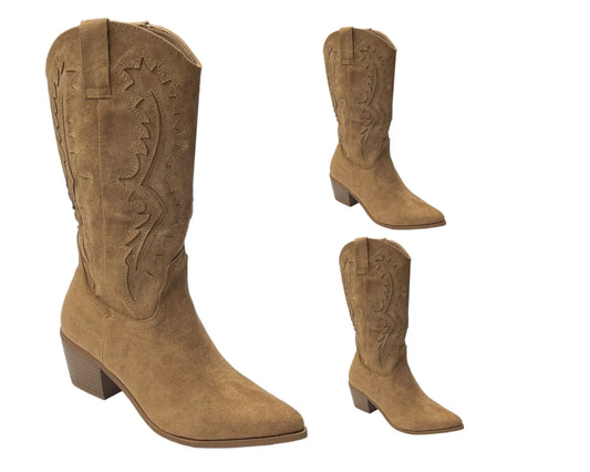 Women's Western Cowboy Embroidered Cowboy Mid Calf Boots