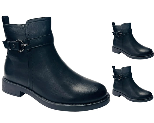 Women's Faux Leather Flat Sole Ankle Boots