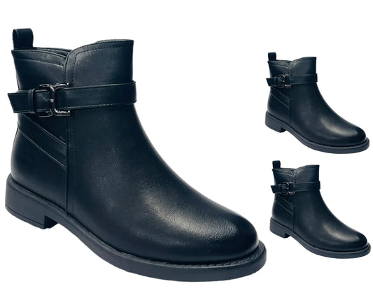 Women's Flat Sole Faux Leather Zip Ankle Boots