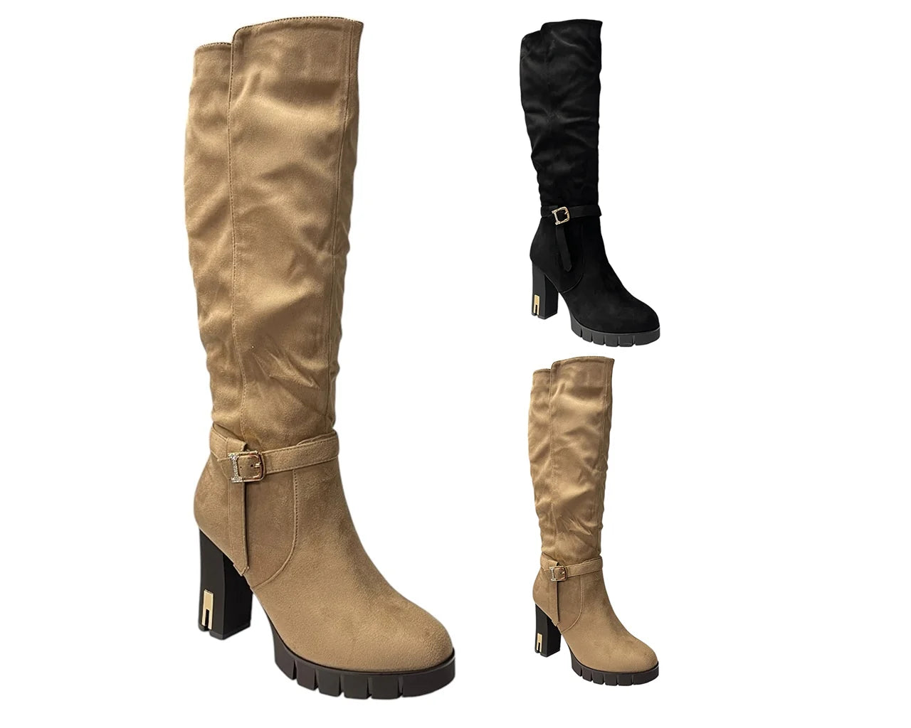 Women's Block Heel Knee High Faux Suede Boots