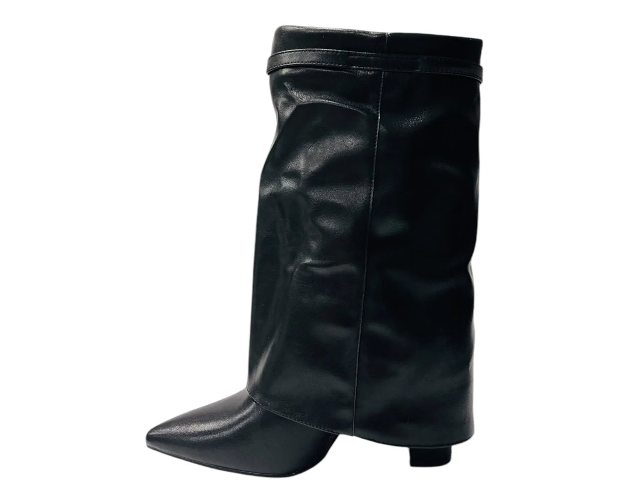 Women's DQR9069 Mid Calf Fold Over Block Heel Boots