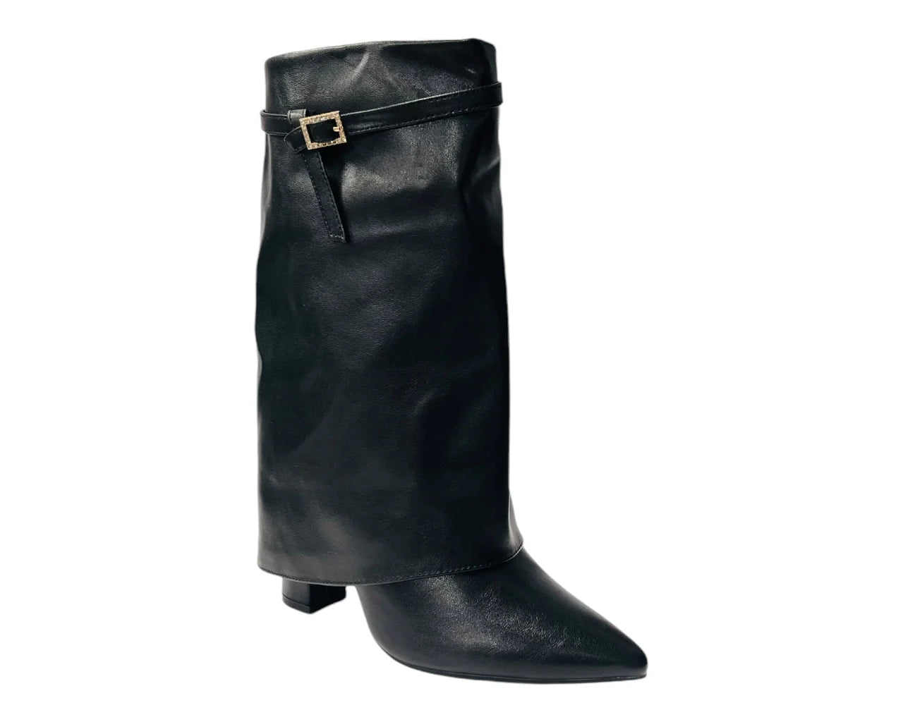 Women's DQR9069 Mid Calf Fold Over Block Heel Boots