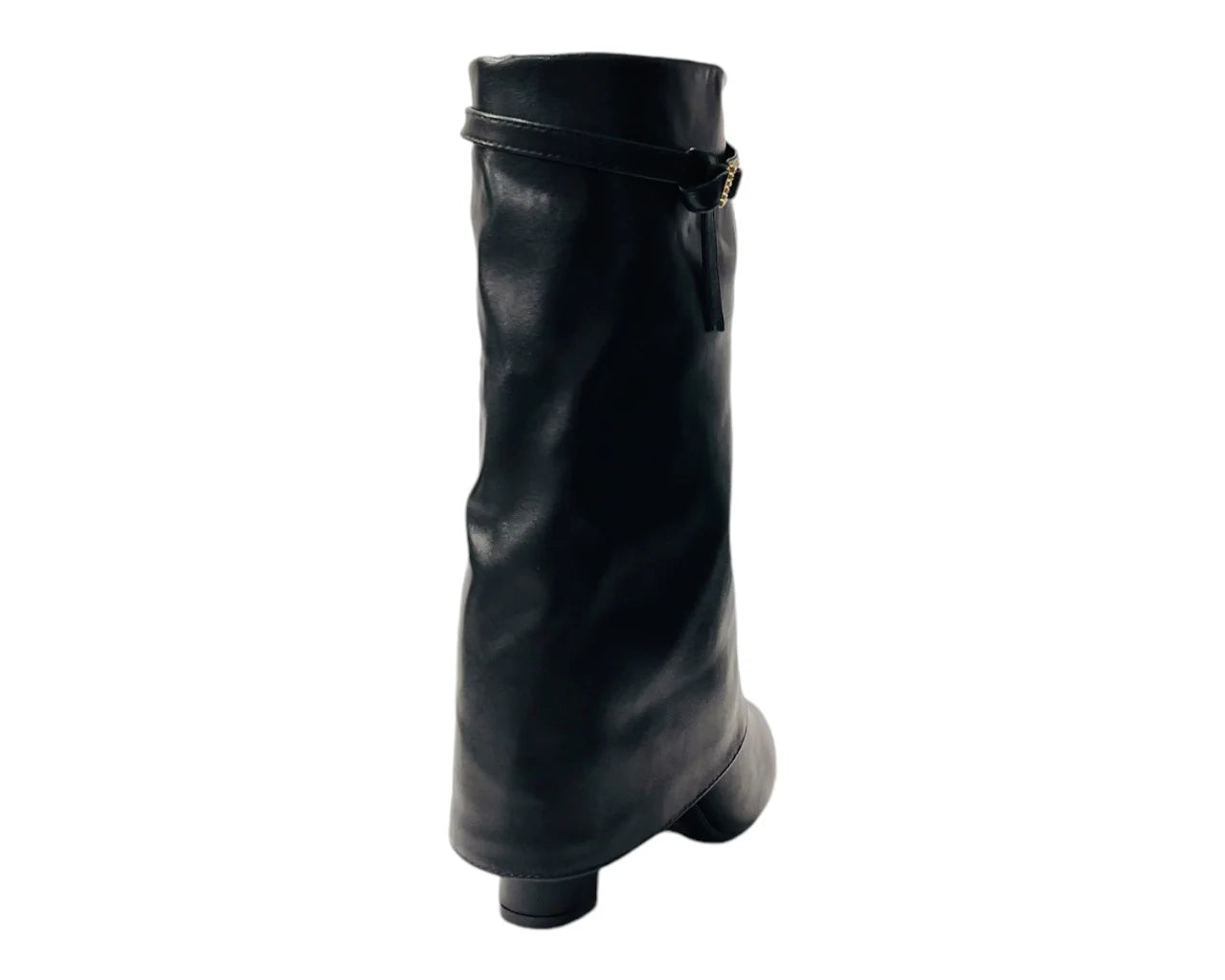 Women's DQR9069 Mid Calf Fold Over Block Heel Boots