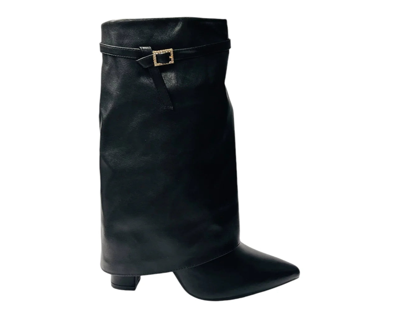 Women's DQR9069 Mid Calf Fold Over Block Heel Boots