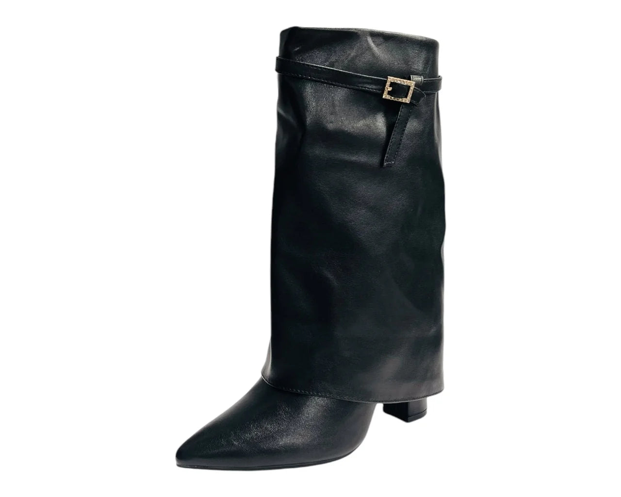 Women's DQR9069 Mid Calf Fold Over Block Heel Boots
