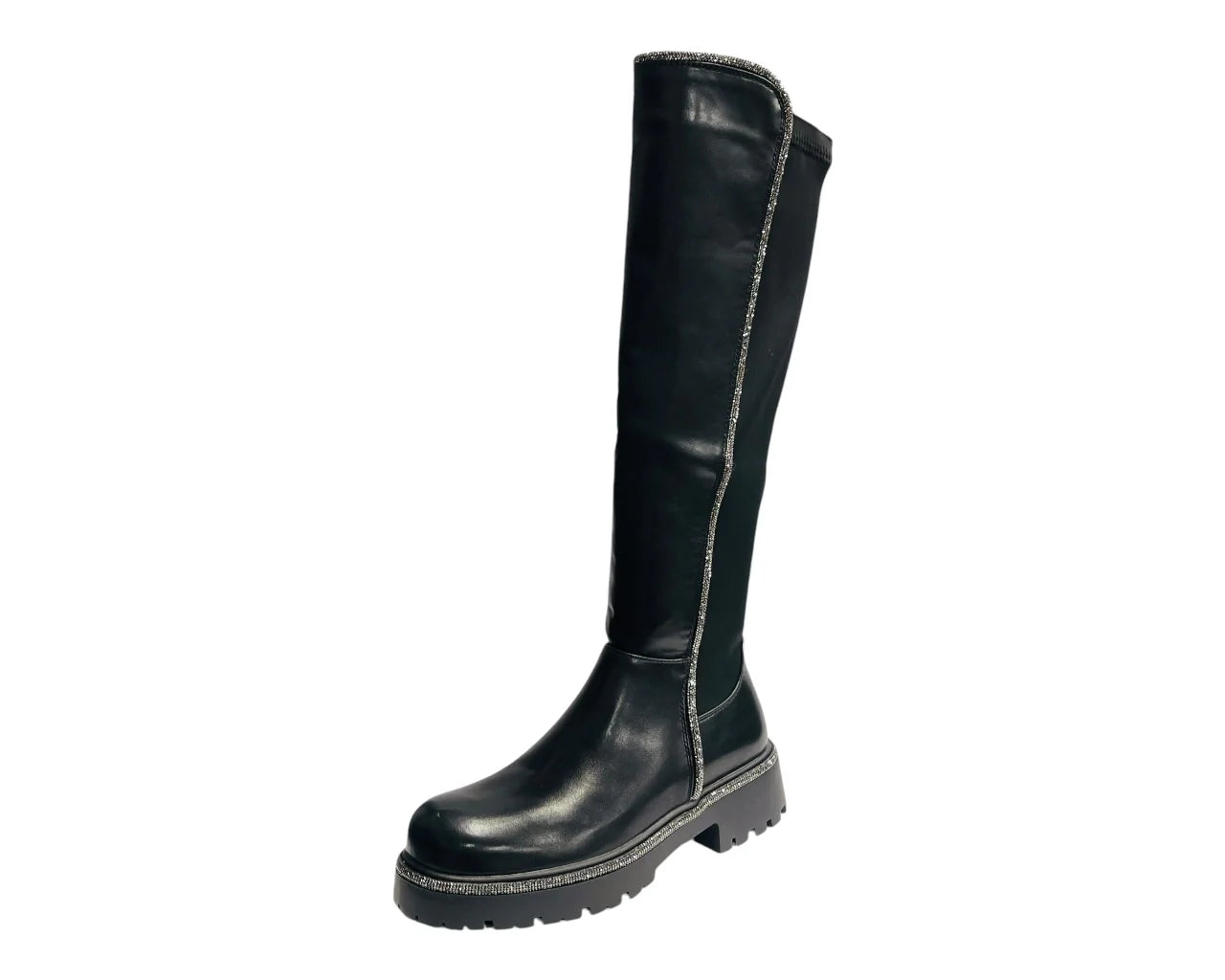 Women's CLS-319 Chunky Sole Rhinestone Knee High Boots