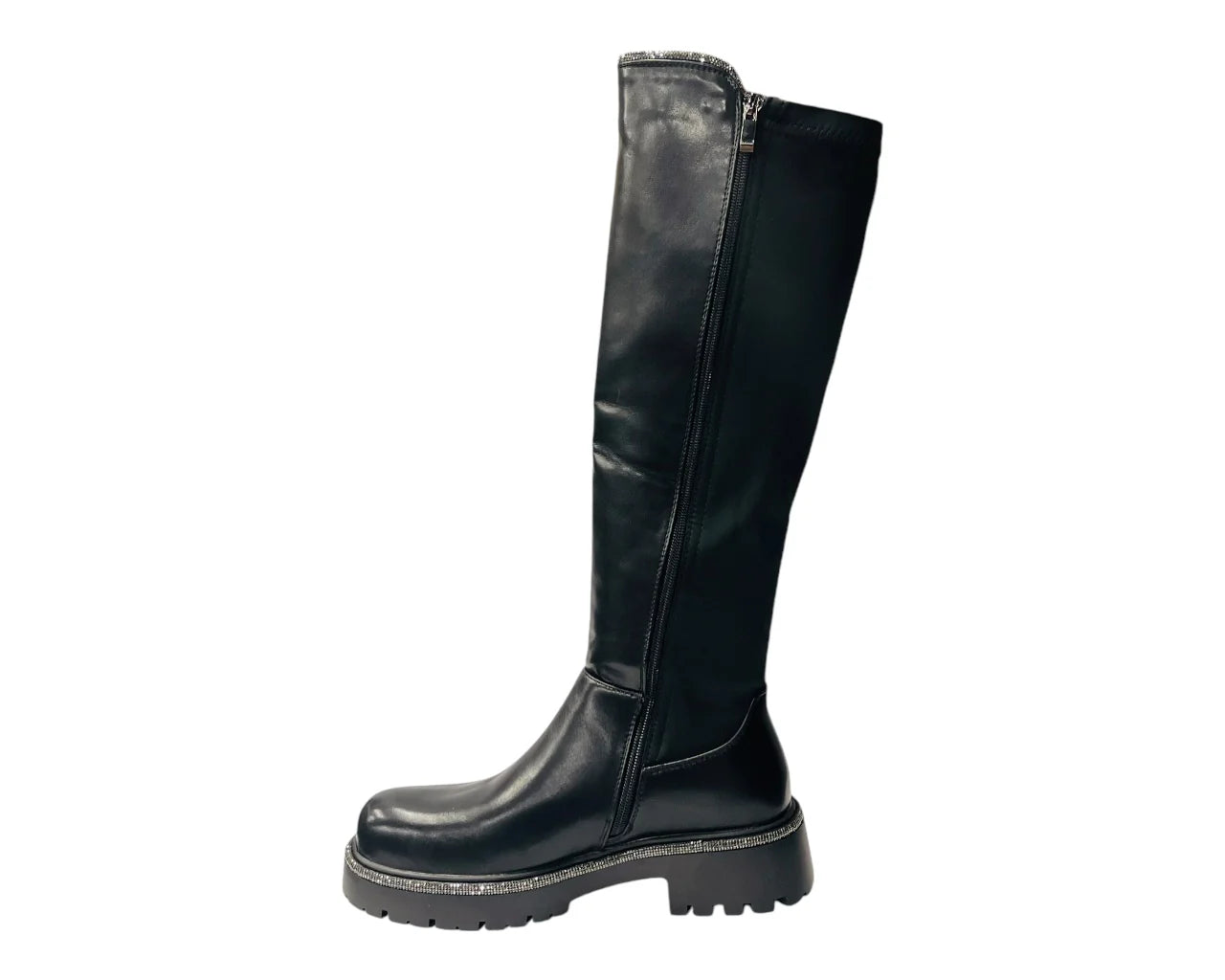 Women's CLS-319 Chunky Sole Rhinestone Knee High Boots