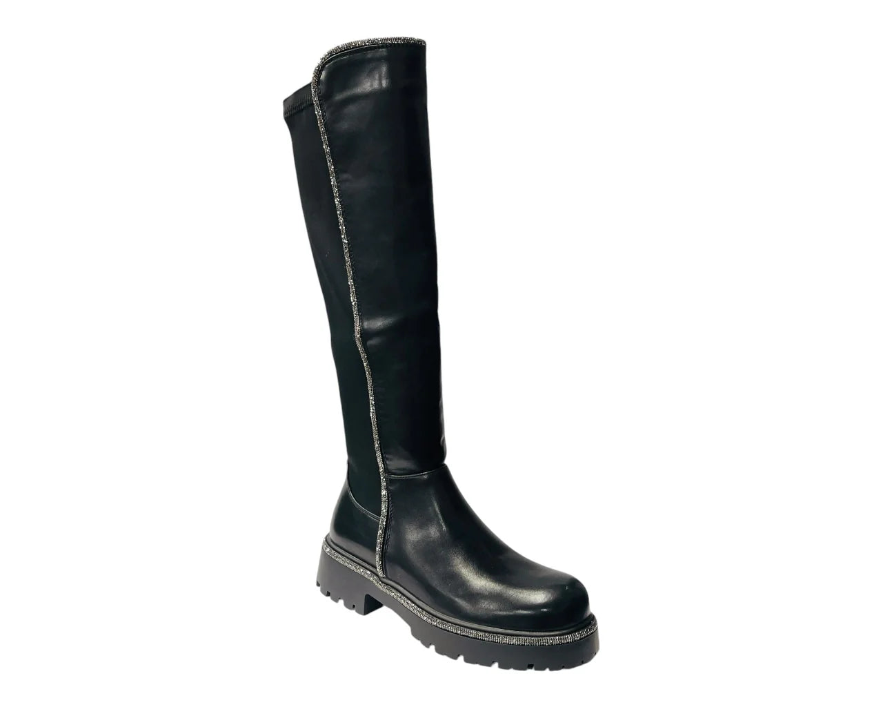 Women's CLS-319 Chunky Sole Rhinestone Knee High Boots
