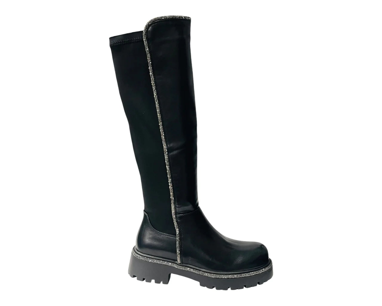 Women's CLS-319 Chunky Sole Rhinestone Knee High Boots