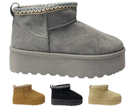 Women's Faux Fur Lining Platform Mini Ankle Boots