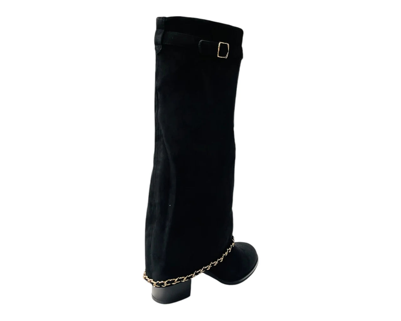 Women's Faux Suede Calf High Fold Over Block Heel Boots