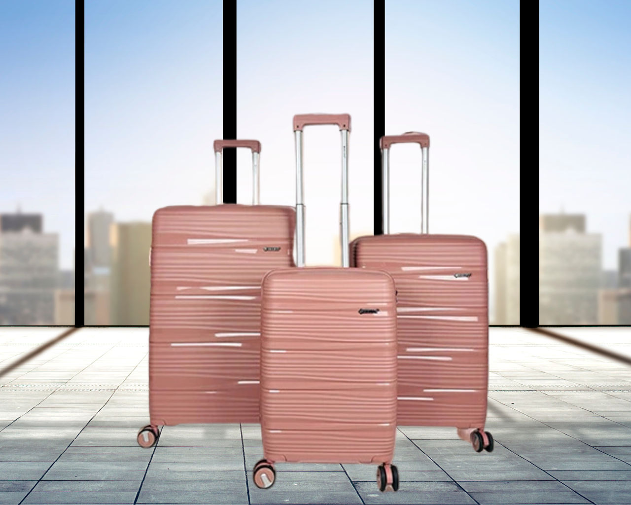 Hard Shell Lightweight Set of 3 Polypropylene Suitcases with Expandable Gusset