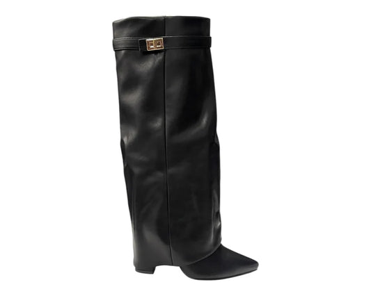 Knee High Fold Over Block Heel Boots