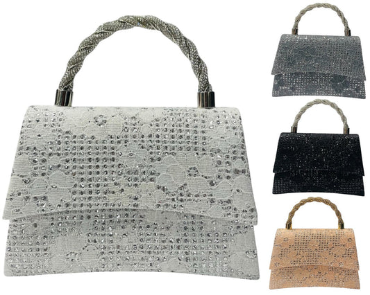 Women's Diamante Glitter Clutch Tote Bag