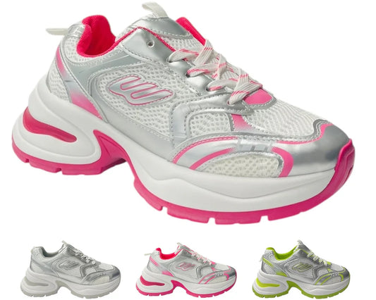 Women's Chunky Sole Mesh Lace Up Sports Trainers
