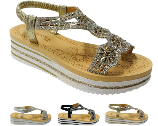 Women's Diamante Elastic Ankle Strap Wedge Sandals