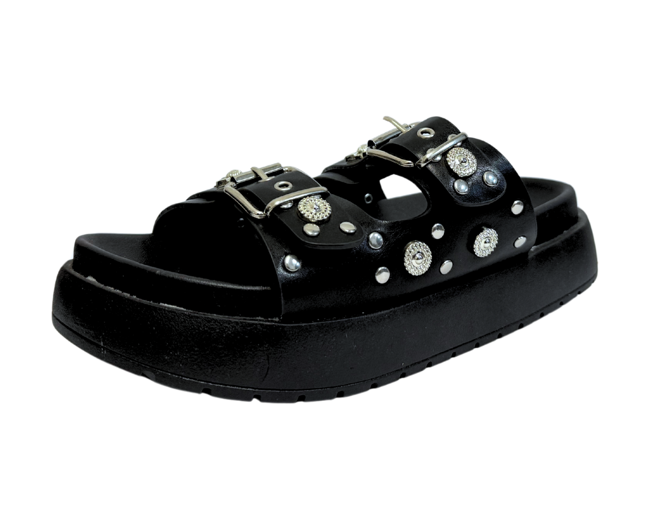 Women's Faux Leather Flat Studded Sliders