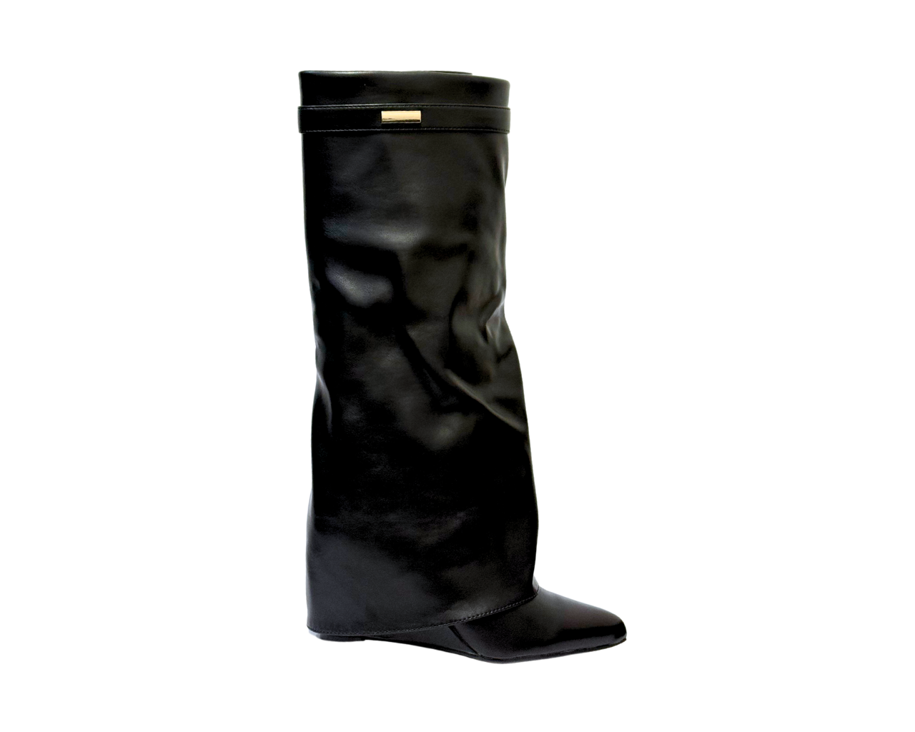 Women's Faux Leather 9623 Fold Over Knee High Block Heel Boots