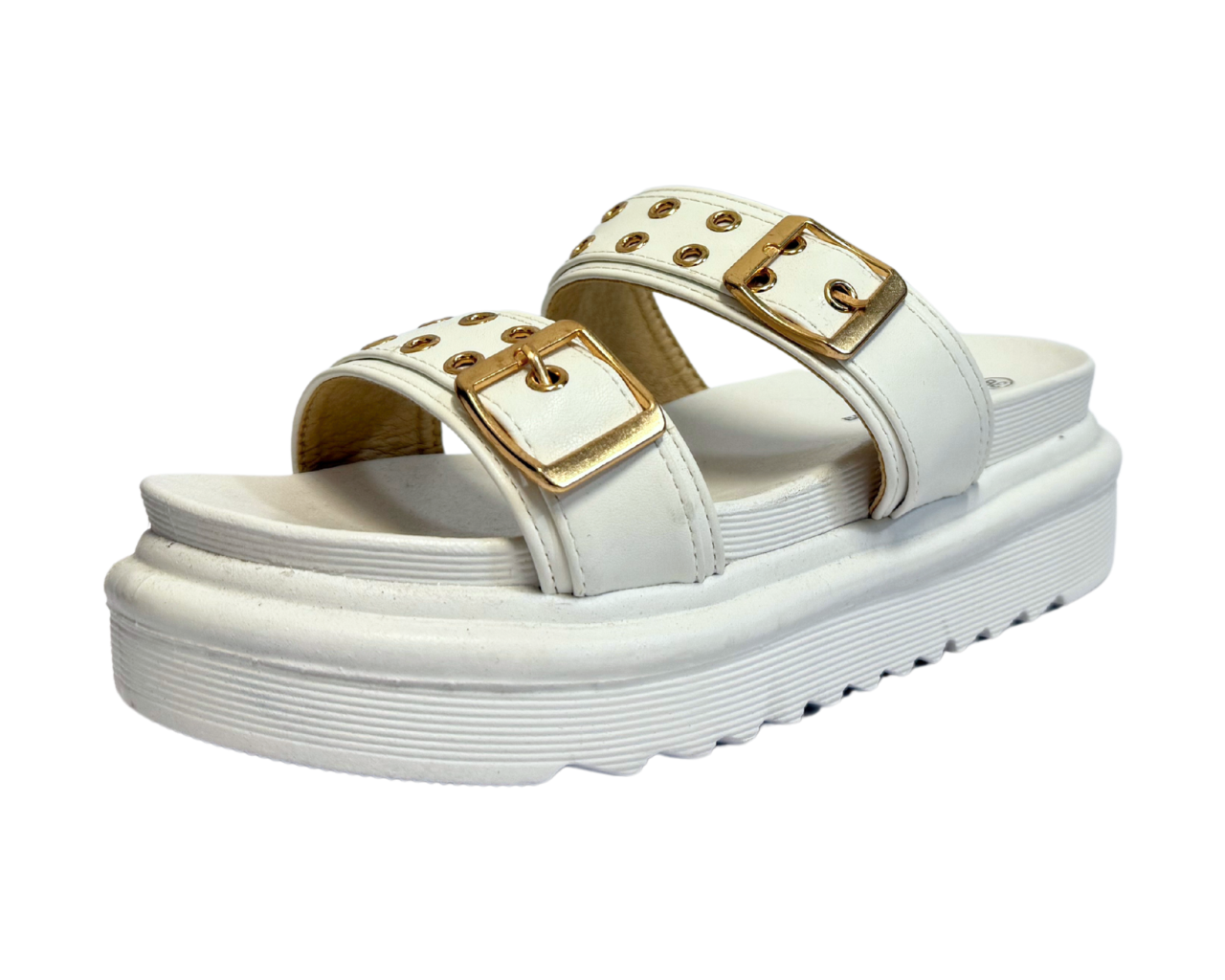 Women's Faux Leather Flat Studded Sliders