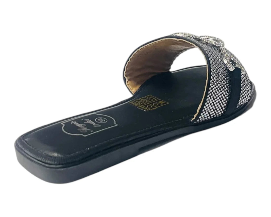 Women's Diamante Cushioned Insole Open Toe Flat Slider